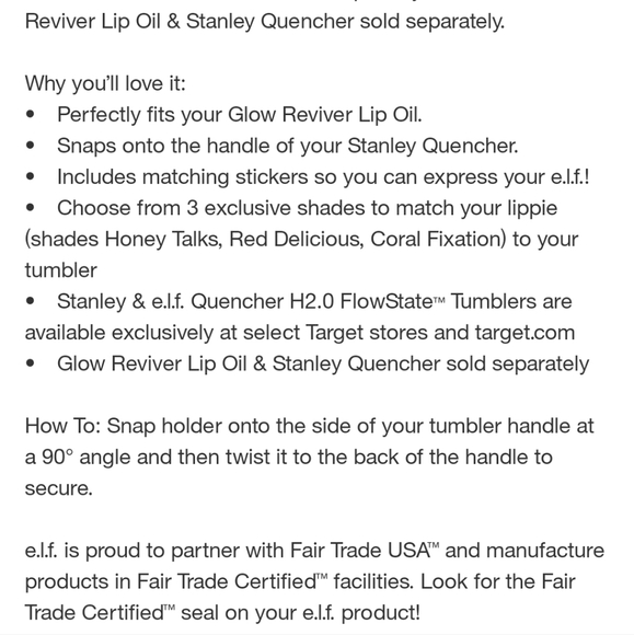 ELF Lip Oil Holder Honey Talks NEW E.L.F. Stanley - Picture 6 of 7